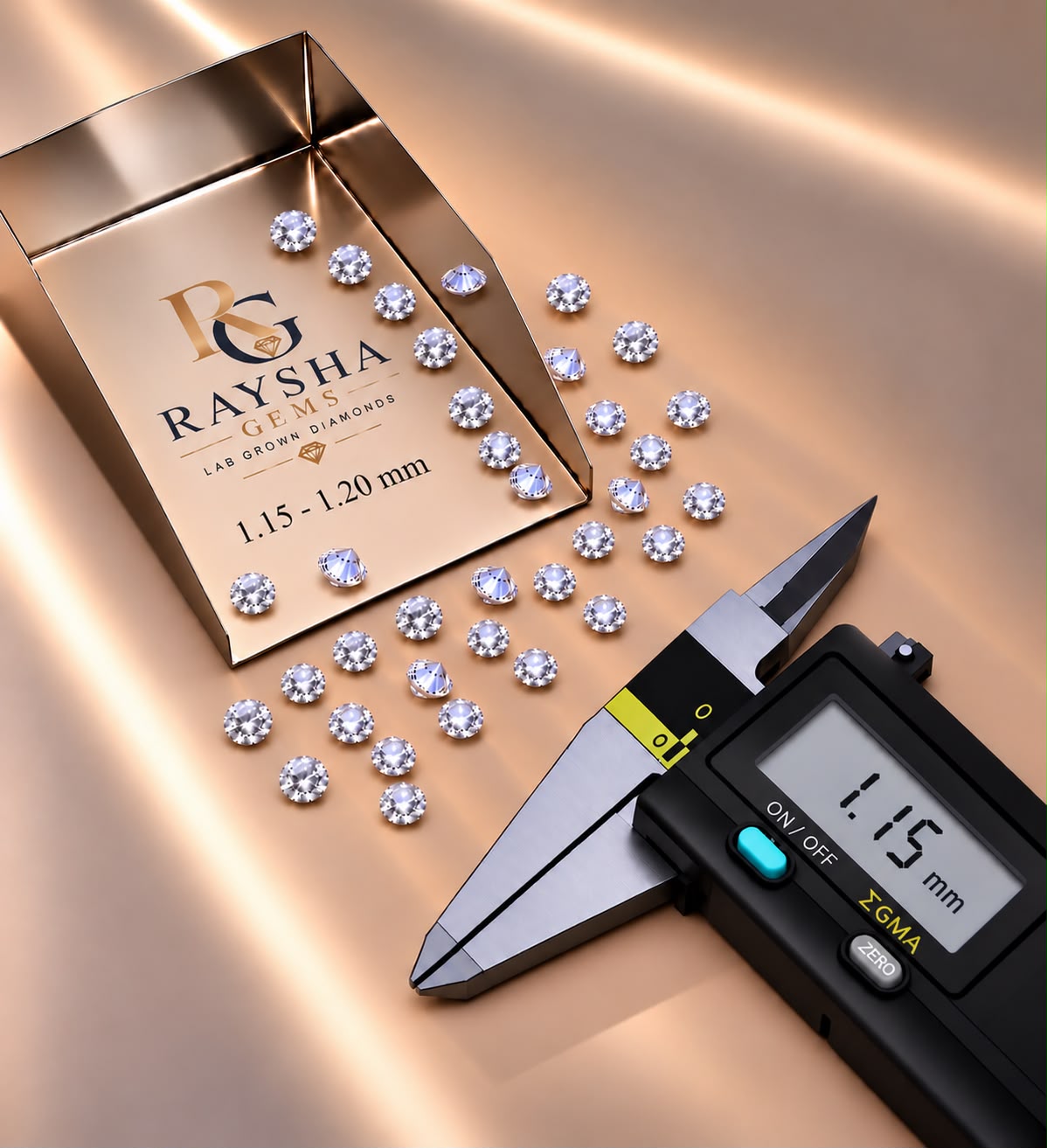 1,15 – 1,20 mm (0,007 Karat) weißer runder Melee-Diamant
