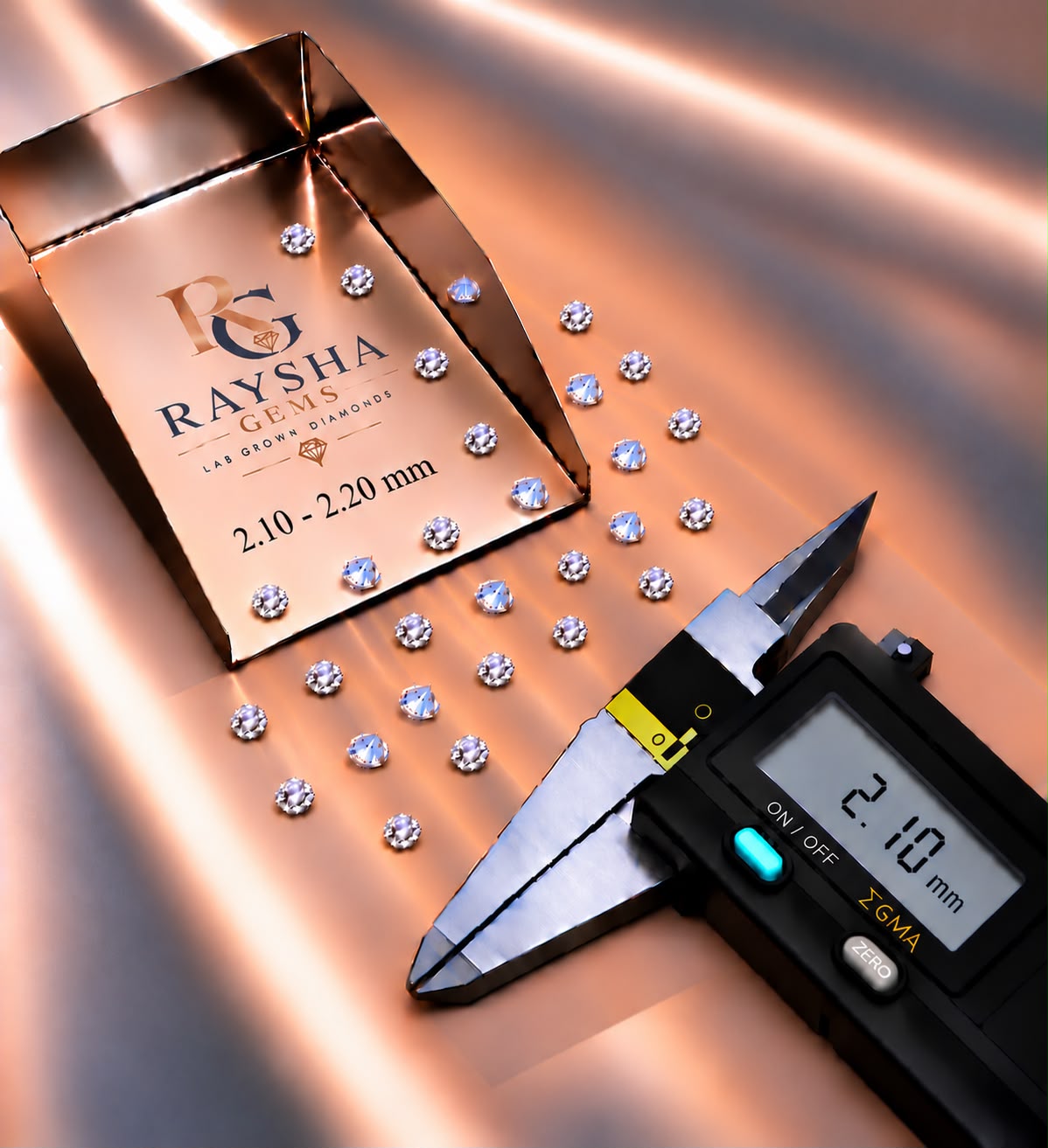 2,10 – 2,20 mm (0,039 Karat) weiße runde Melee-Diamanten