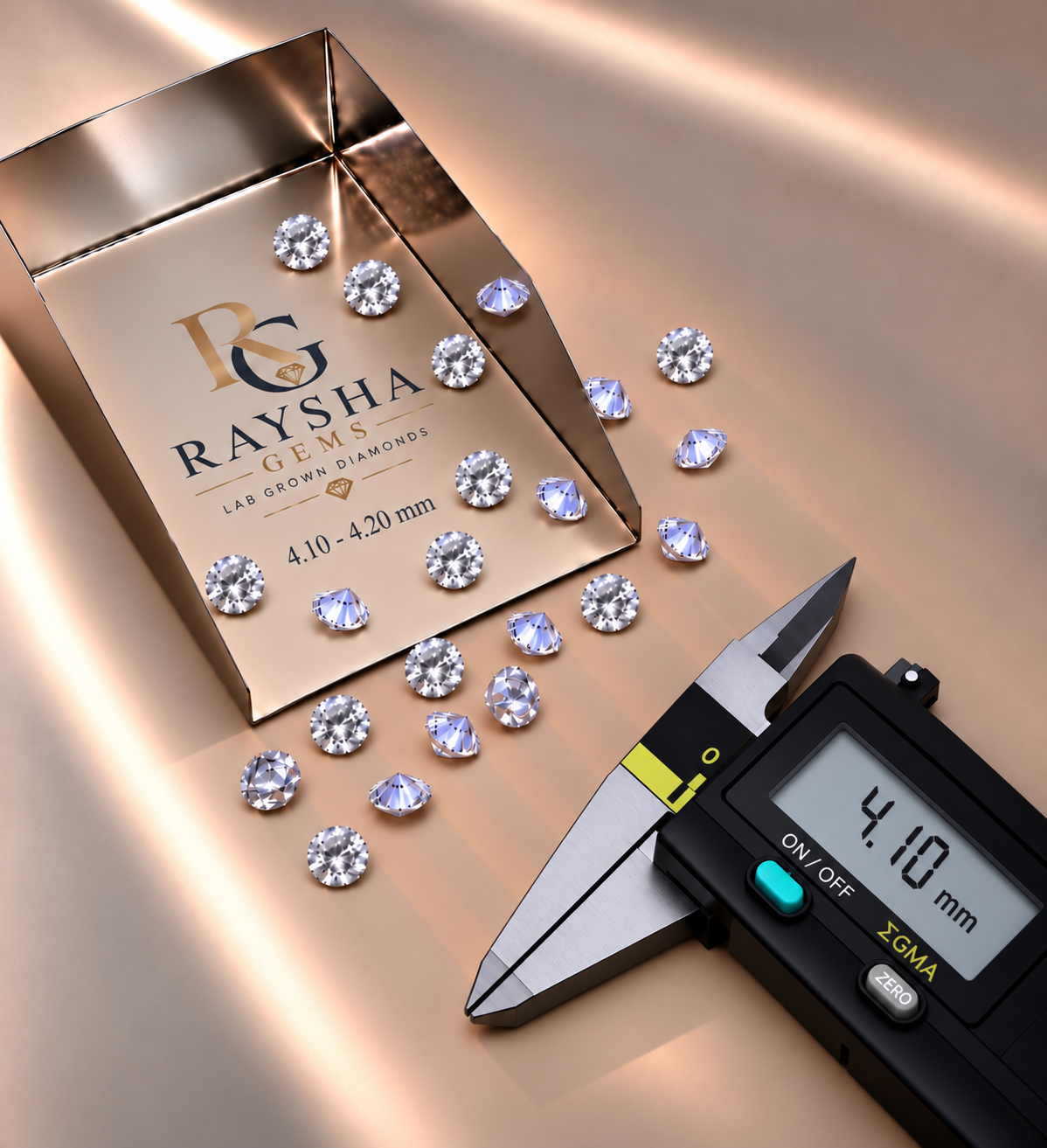4,10 – 4,20 mm (0,26 Karat) weiße runde Melee-Diamanten