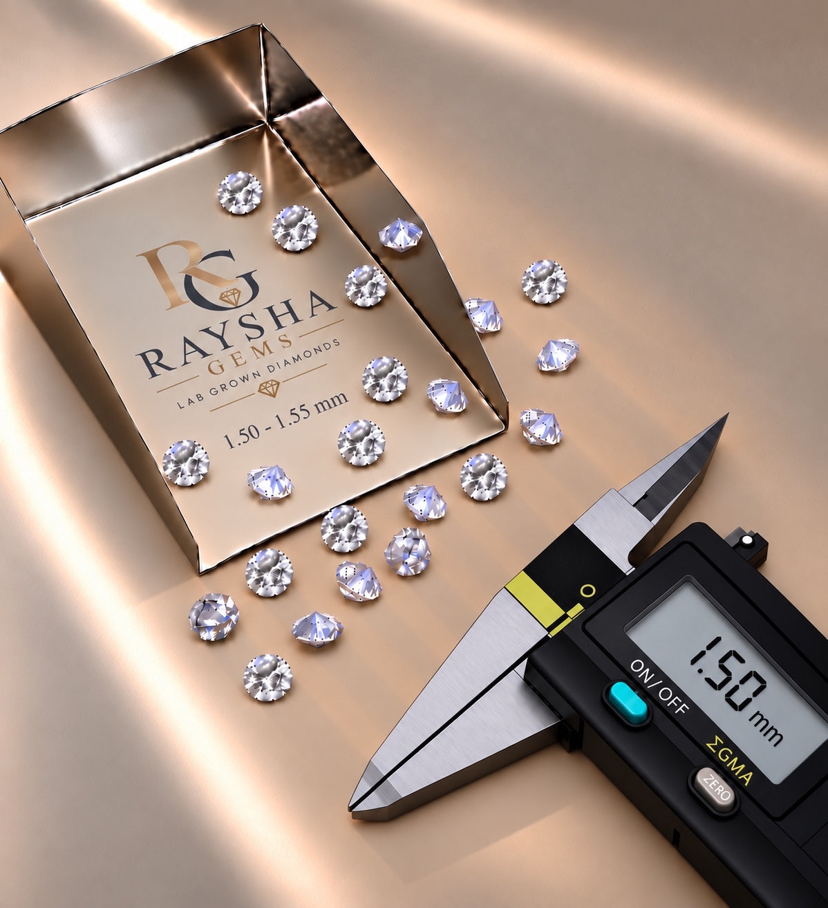 1,50 – 1,55 mm (0,015 Karat) weißer Melee-Diamant im Rundschliff